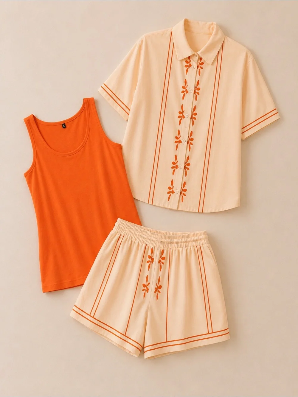 SHEIN Orange Tank Top with Peach Button-Down Accent